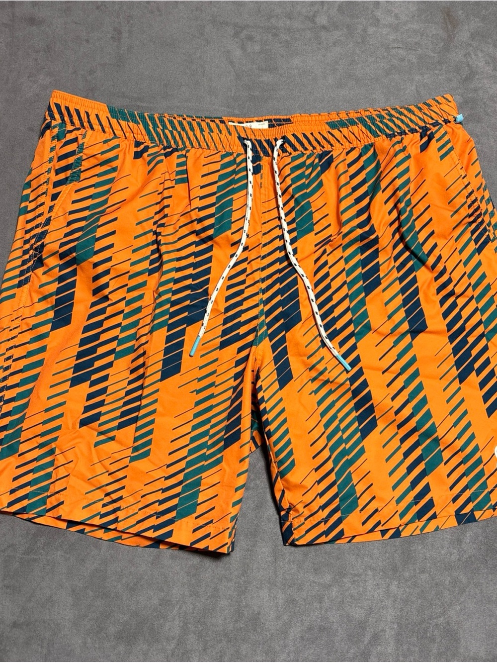 Psycho Bunny Swim Shorts Mens 3XL Orange Green Drawstring Colorful Trunks Beachy
